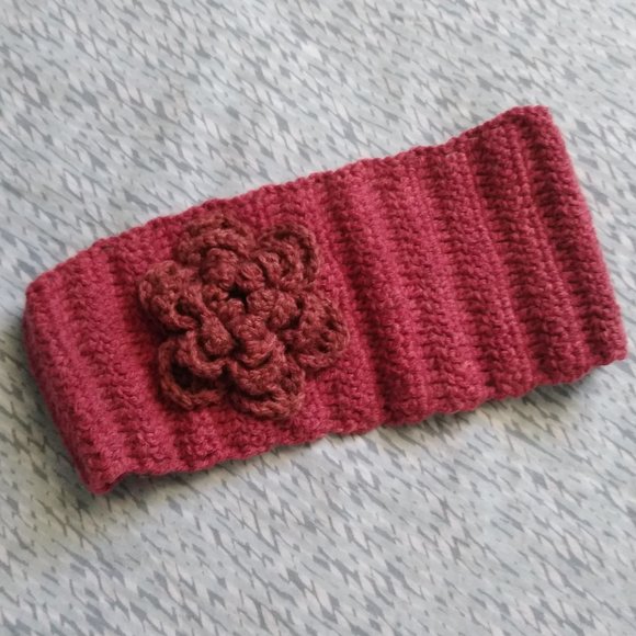 Handmade Crochet Maroon Headband w/ Crochet Flower - Picture 5 of 9